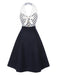 [Vorverkauf] Blau 1950er Revers Polka Dots Halter Kleid