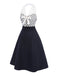 [Vorverkauf] Blau 1950er Revers Polka Dots Halter Kleid