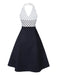 [Vorverkauf] Blau 1950er Revers Polka Dots Halter Kleid