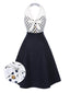 [Vorverkauf] Blau 1950er Revers Polka Dots Halter Kleid