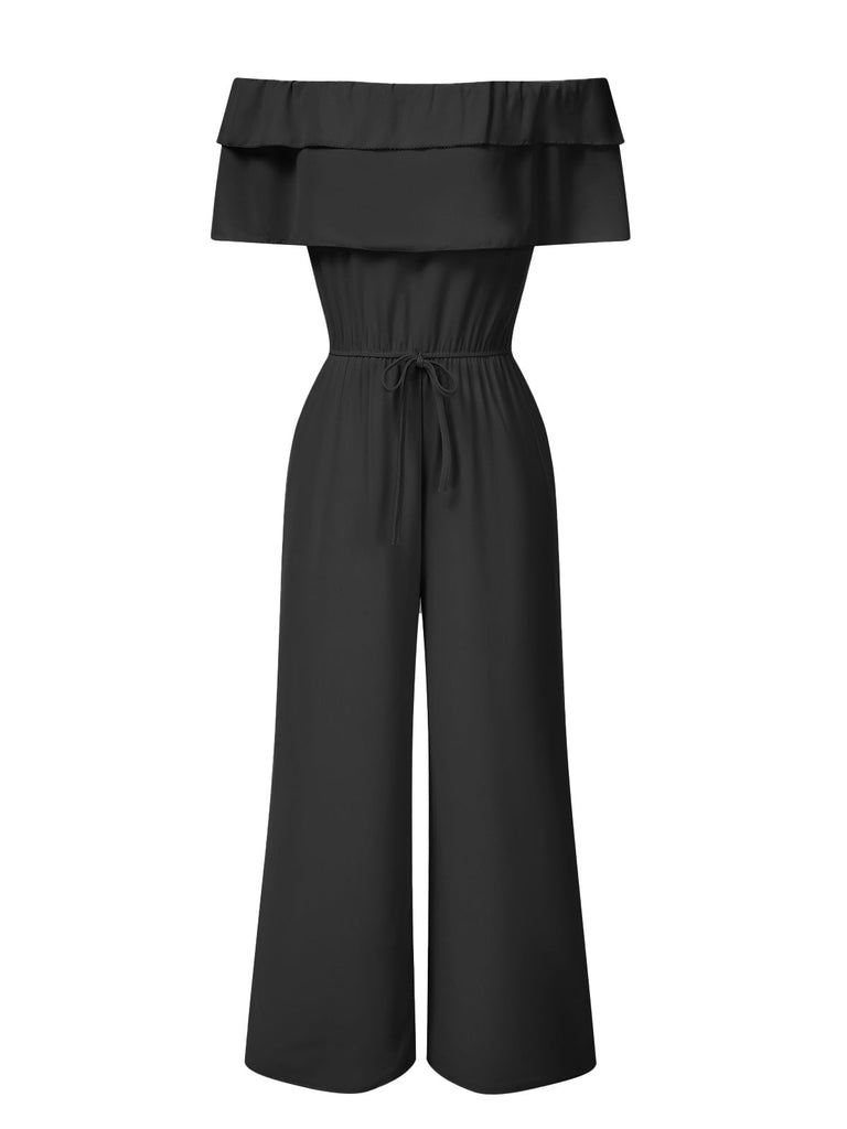 1930er Solide Mehrlagige Rüschen Schulterfrei Jumpsuit