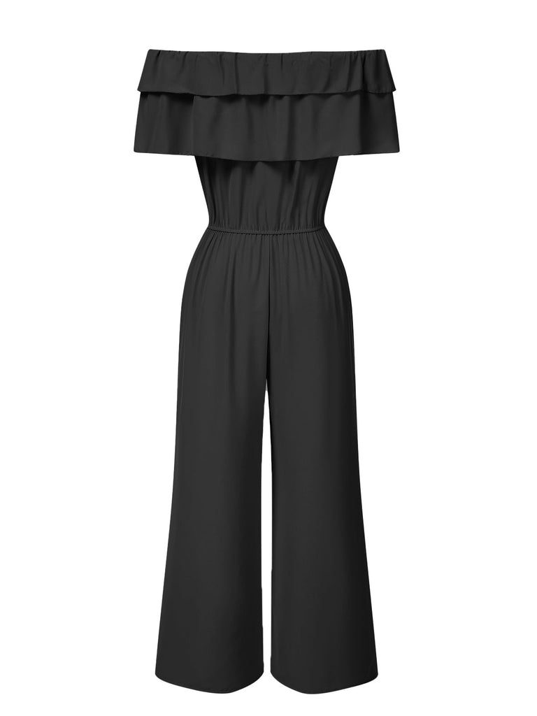 1930er Solide Mehrlagige Rüschen Schulterfrei Jumpsuit