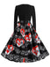 Schwarz 1950er Valentinstag Katze & Musiknote Patchwork Kleid