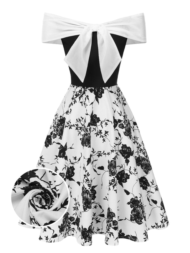 [Vorverkauf] Schwarz 1950er Blumen Elegant Schulterfrei Kleid