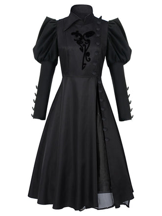 Gothic Schwarz 1940er Wicked-Inspiriert Blumen Elphaba Hexenkleid