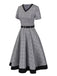 Grau 1950er Hahnentritt Gürtel Kleid