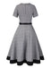 Grau 1950er Hahnentritt Gürtel Kleid