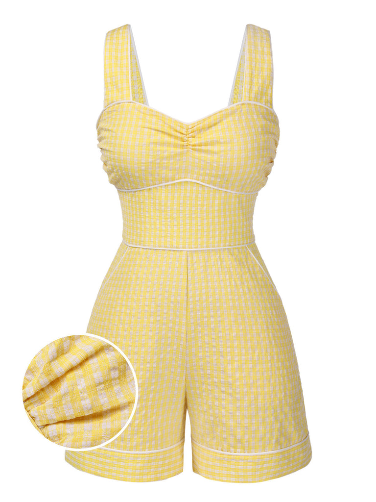 [Vorverkauf] Gelb 1950er Plaid Weiß Plaid Romper