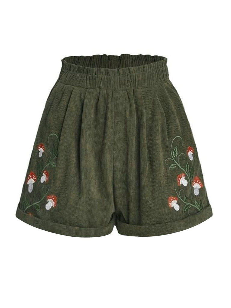 1940er Pilz Bestickt Cord Shorts