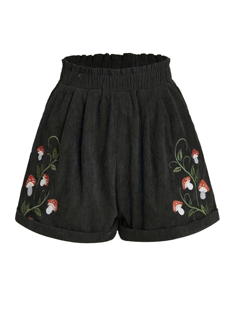 1940er Pilz Bestickt Cord Shorts