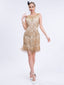 Gold 1920er Gatsby Pailletten Quaste Patchwork Kleid