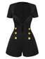 Schwarz 1950er Cut-Out Tasten Solide Romper