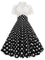 1950er Revers Polka Dots Patchwork Swing Kleid