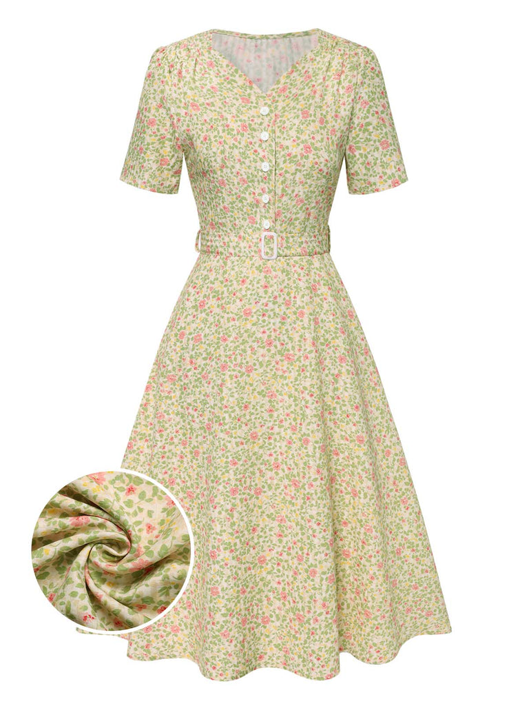 [Vorverkauf] Cremeweiß 1940er Gänseblümchen Gürtel Kleid