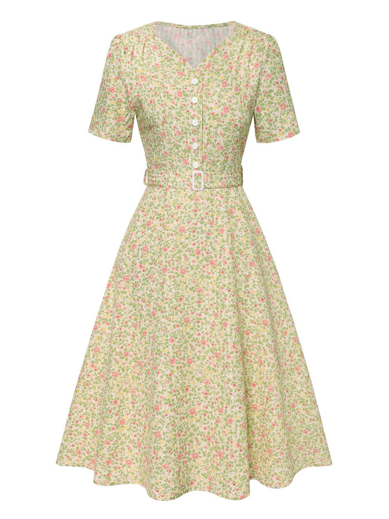 [Vorverkauf] Cremeweiß 1940er Gänseblümchen Gürtel Kleid