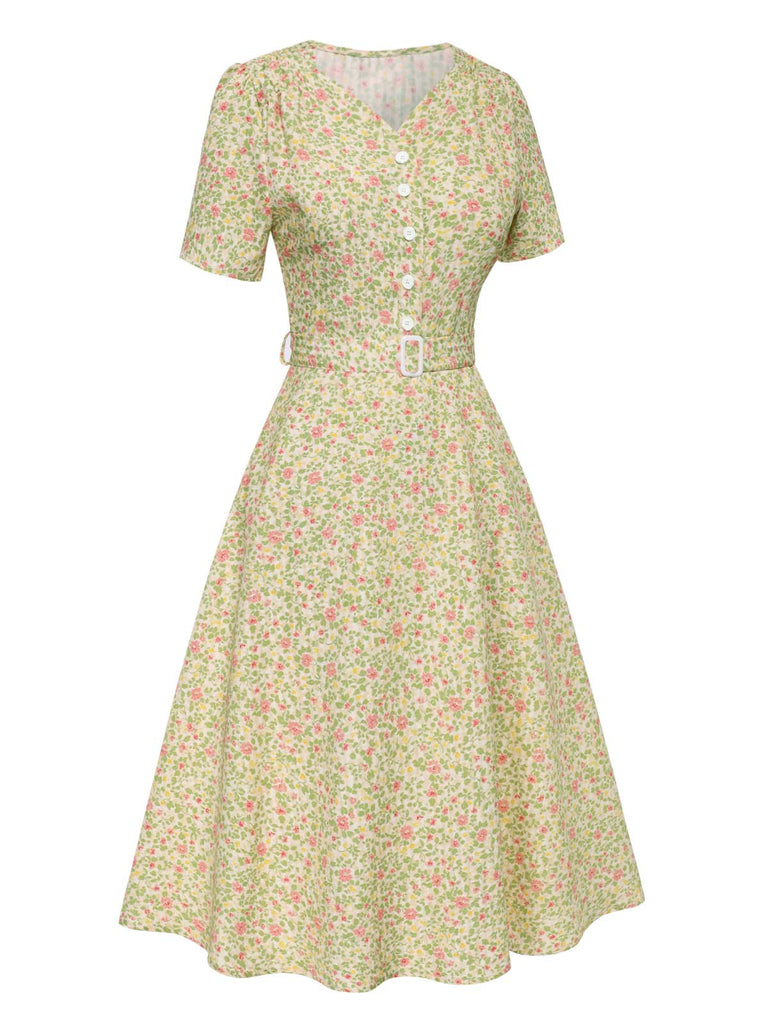 [Vorverkauf] Cremeweiß 1940er Gänseblümchen Gürtel Kleid