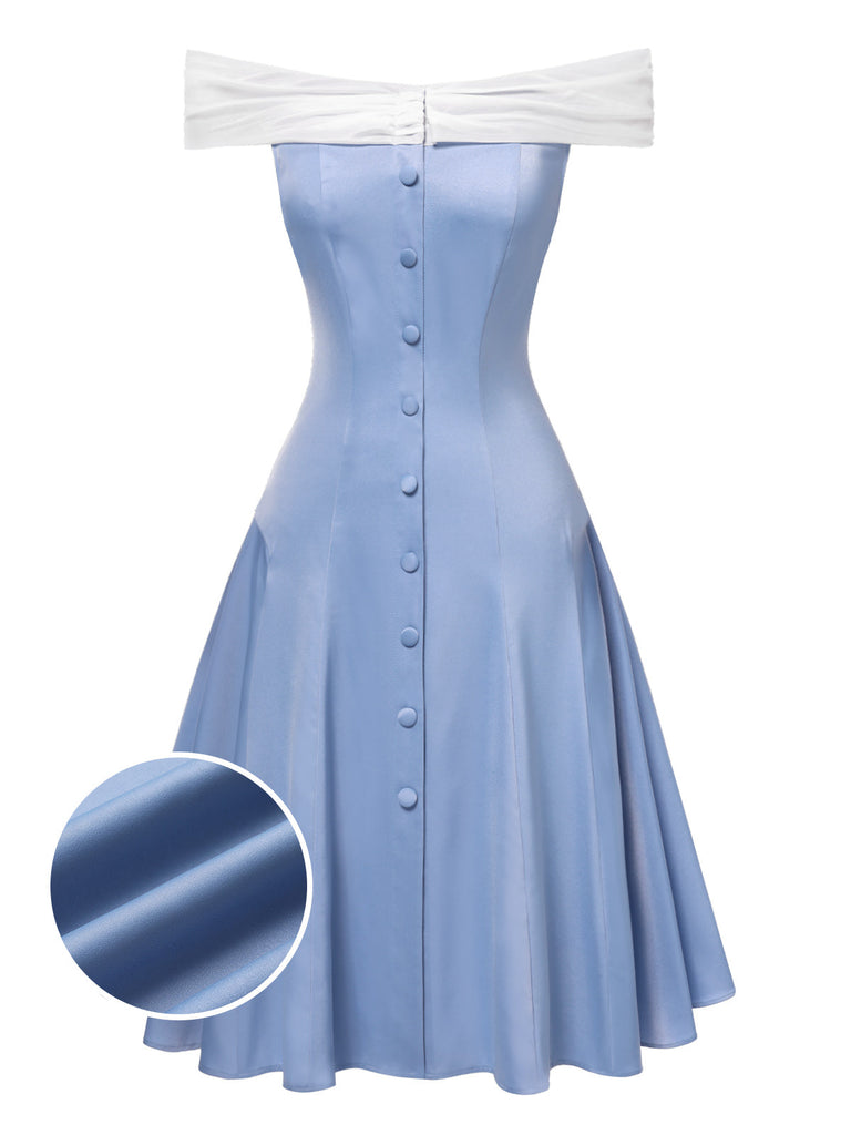 [Vorverkauf] Blau 1950er Schulterfrei Tüll Prinzessin Kleid