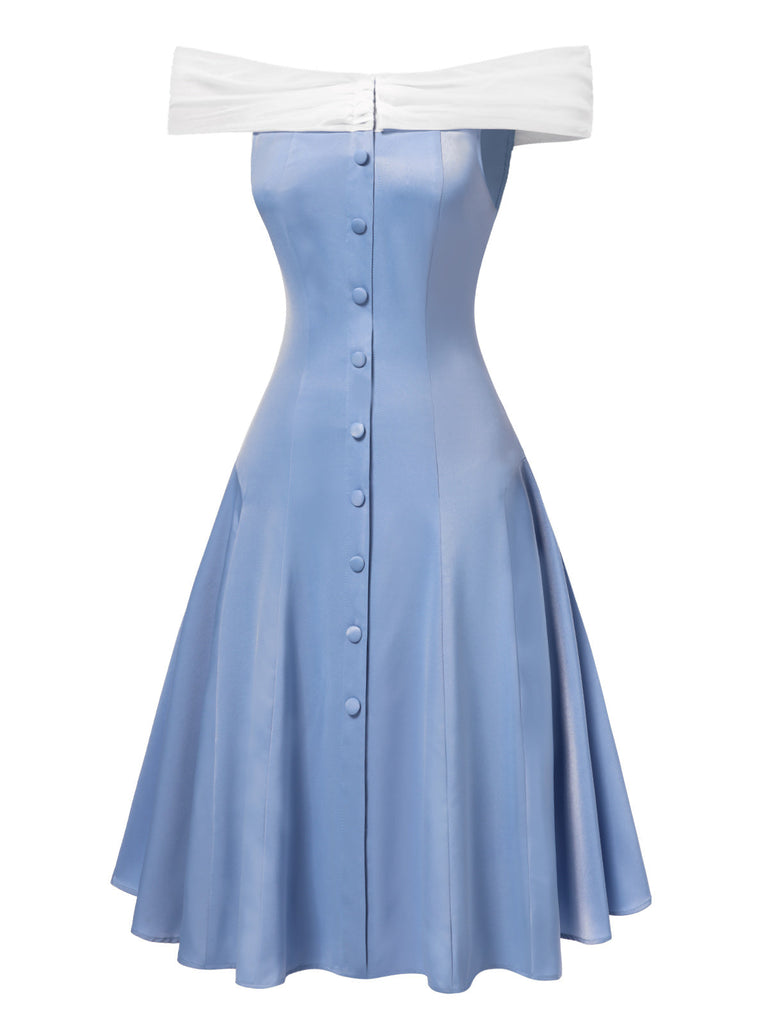 [Vorverkauf] Blau 1950er Schulterfrei Tüll Prinzessin Kleid