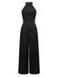 Schwarz 1930er Solide Halter Ärmellos Jumpsuit