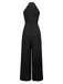 Schwarz 1930er Solide Halter Ärmellos Jumpsuit