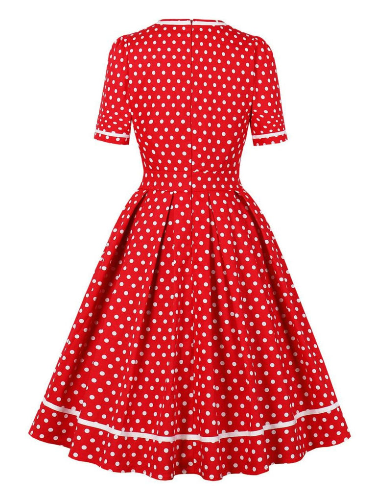 1950er Polka Dots Patchwork Swing Kleid