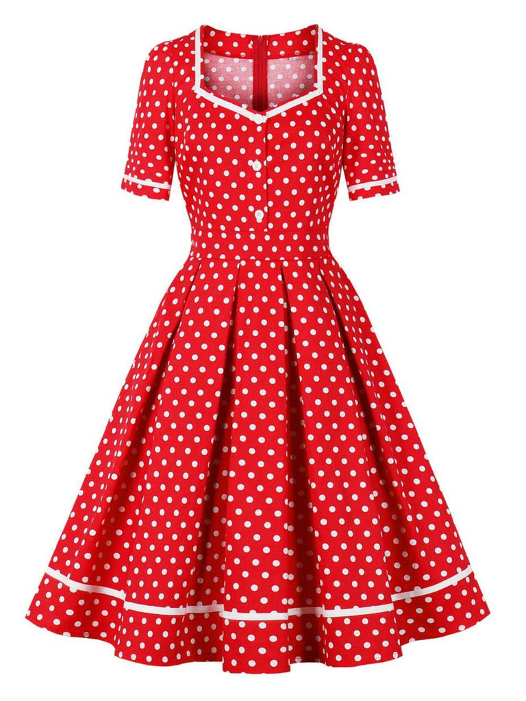 1950er Polka Dots Patchwork Swing Kleid