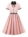 1950er Revers Farbeblock Swing Shirt Kleid