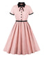 1950er Revers Farbeblock Swing Shirt Kleid