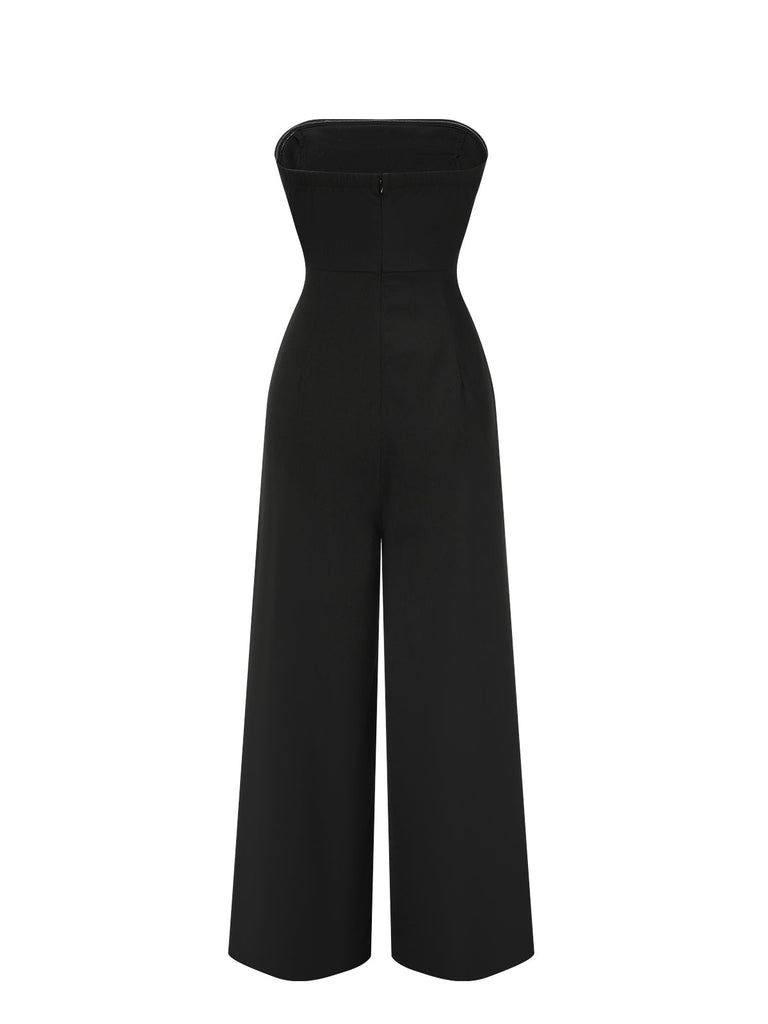 Schwarz 1930er Solide Tube Top Jumpsuit