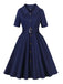 Dunkelblau 1950er Peter Pan Collar Gürtel Kleid