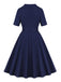 Dunkelblau 1950er Peter Pan Collar Gürtel Kleid