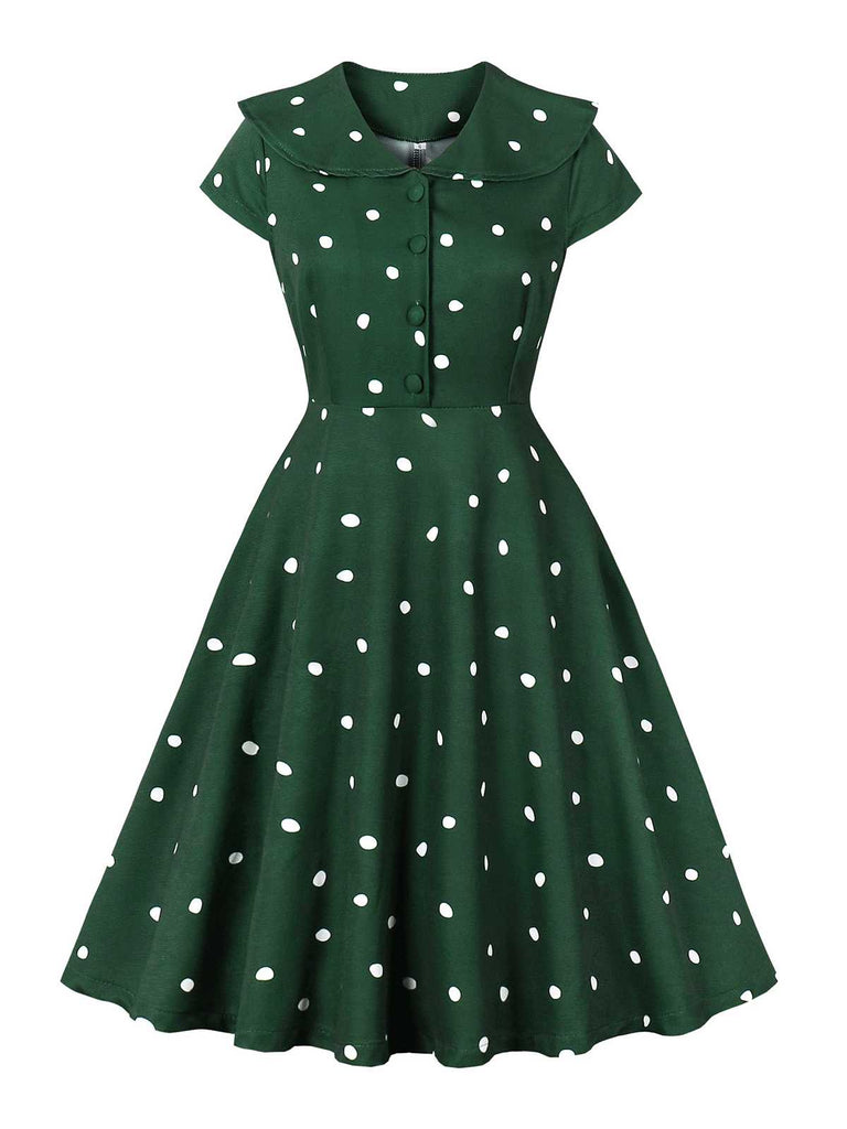 Grün 1950er Peter Pan Collar Polka Dots Kleid