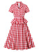 Rot 1950er Baumwolle Gingham Plaids Gürtel Kleid