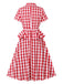 Rot 1950er Baumwolle Gingham Plaids Gürtel Kleid