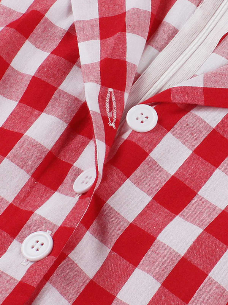 Rot 1950er Baumwolle Gingham Plaids Gürtel Kleid