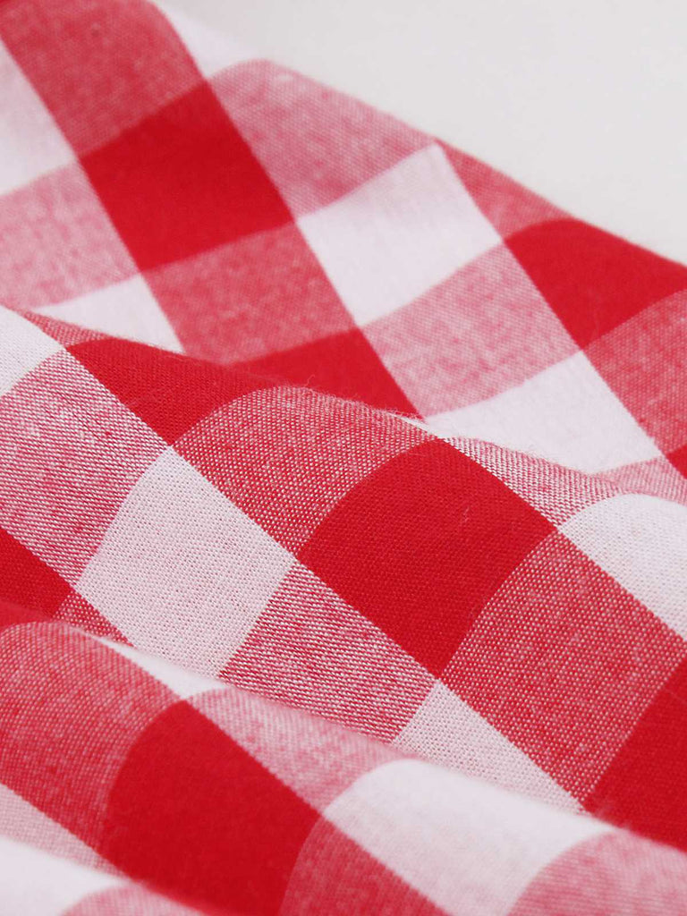 Rot 1950er Baumwolle Gingham Plaids Gürtel Kleid