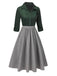 [Vorverkauf] Grün 1950er Revers Farbblock Swing Kleid