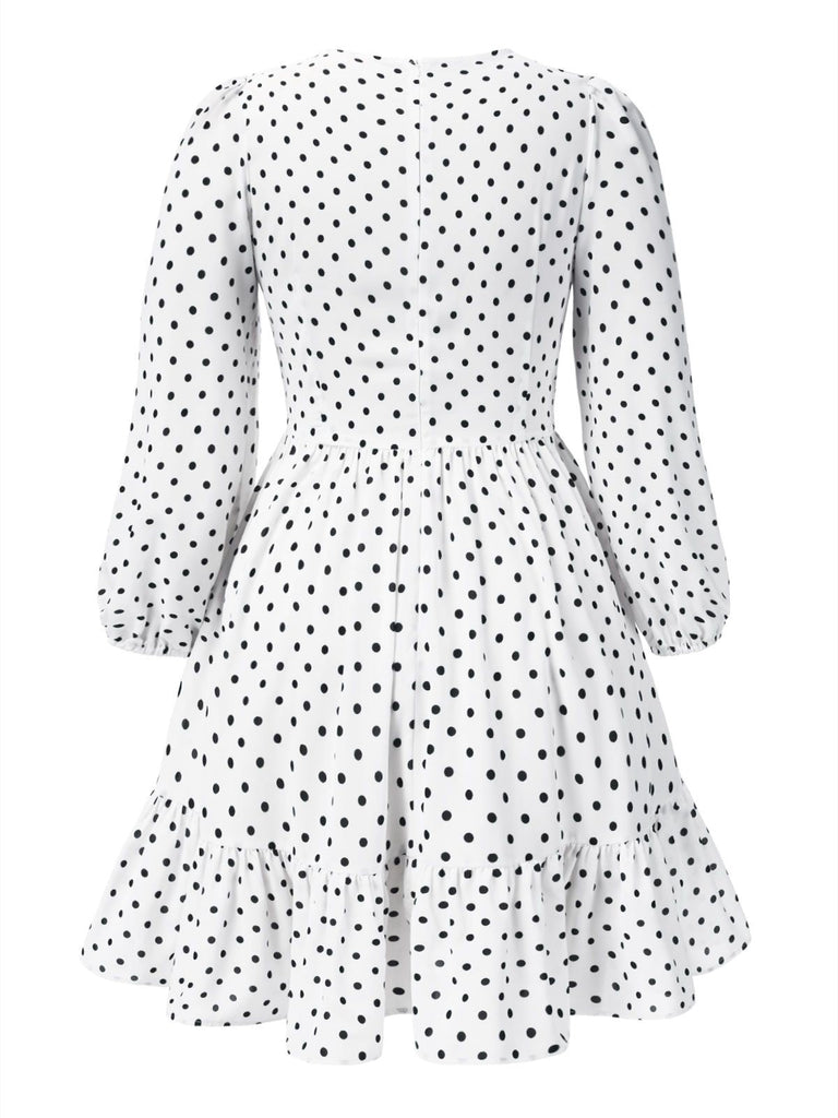 [Vorverkauf] [Übergröße] Weiß 1950er Polka Dot V-Ausschnitt Kleid