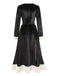 Schwarz 1940er Rundhals Tie Patchwork Kleid