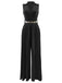 1930er V-Ausschnitt Revers Plissiertes Weites Bein Jumpsuit