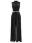 1930er V-Ausschnitt Revers Plissiertes Weites Bein Jumpsuit