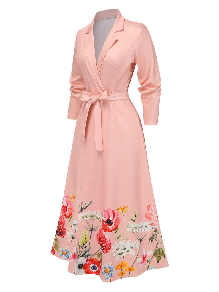 Rosa 1940er Blumen Tie-Up Blazer Kleid