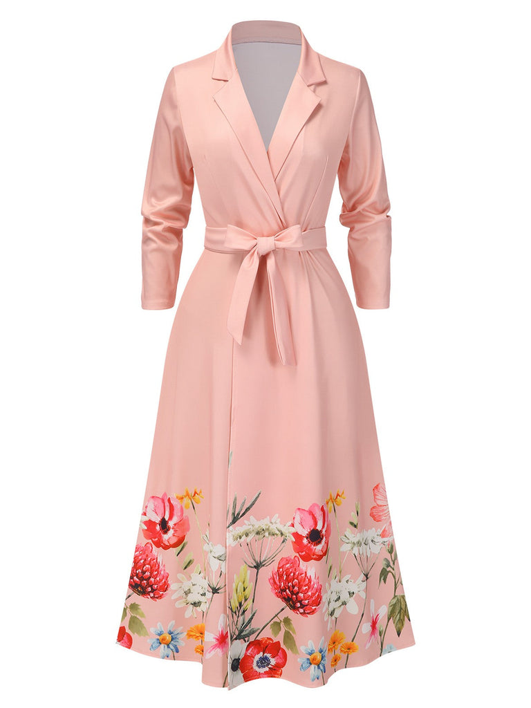 Rosa 1940er Blumen Tie-Up Blazer Kleid