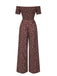 Rot 1940er Schulterfrei Blumen Gesmokt Jumpsuit