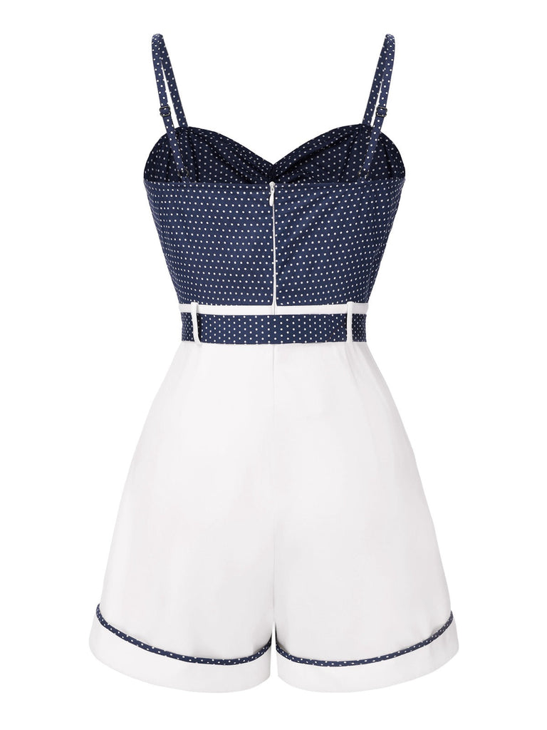 [Vorverkauf] Blau 1940er Polka Dot Patchwork Träger Romper