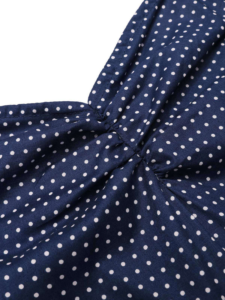 [Vorverkauf] Blau 1940er Polka Dot Patchwork Träger Romper