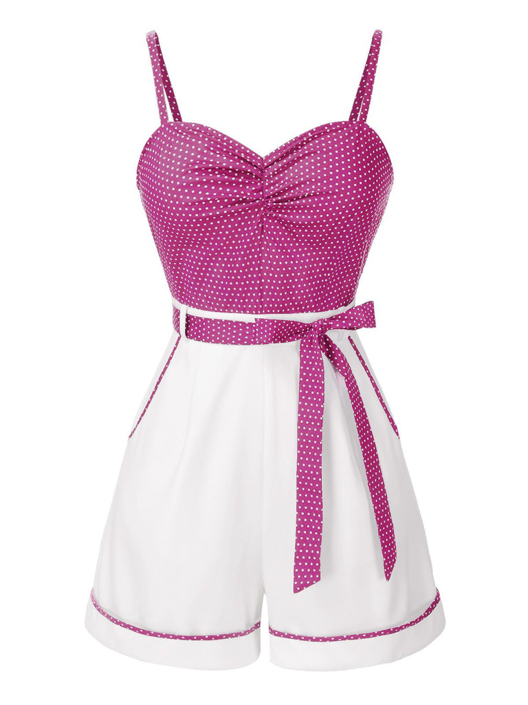 Blau 1940er Polka Dot Patchwork Träger Romper