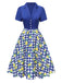 [Vorverkauf] Blau 1940er Check Lemon Revers Baumwolle Kleid