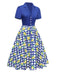 [Vorverkauf] Blau 1940er Check Lemon Revers Baumwolle Kleid