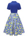 [Vorverkauf] Blau 1940er Check Lemon Revers Baumwolle Kleid